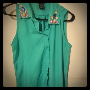 Turquoise button down top